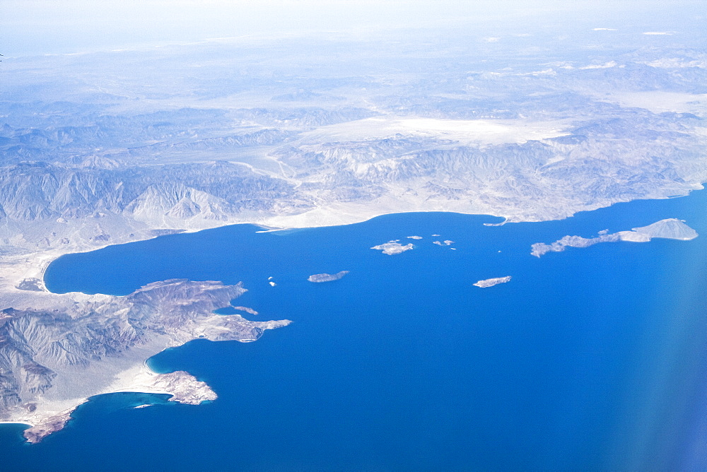 Aerial view of Bahia de los Angeles on the eastern side of the Baja California Peninsula, Baja California, Mexico