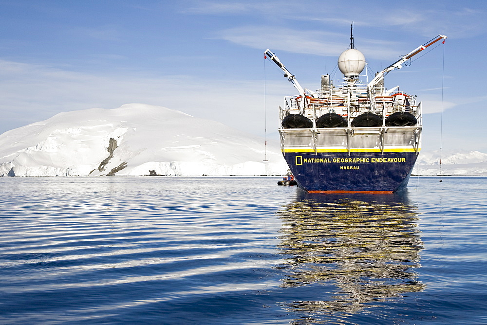 The Lindblad Expedition ship National Geographic Endeavour operating in and around the Antarctic peninsula in Antarctica