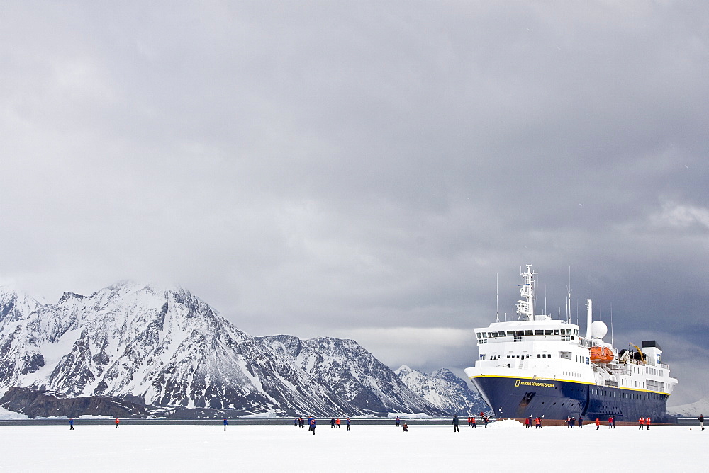 The Lindblad Expedition ship National Geographic Explorer operating in and around the Antarctic peninsula in Antarctica