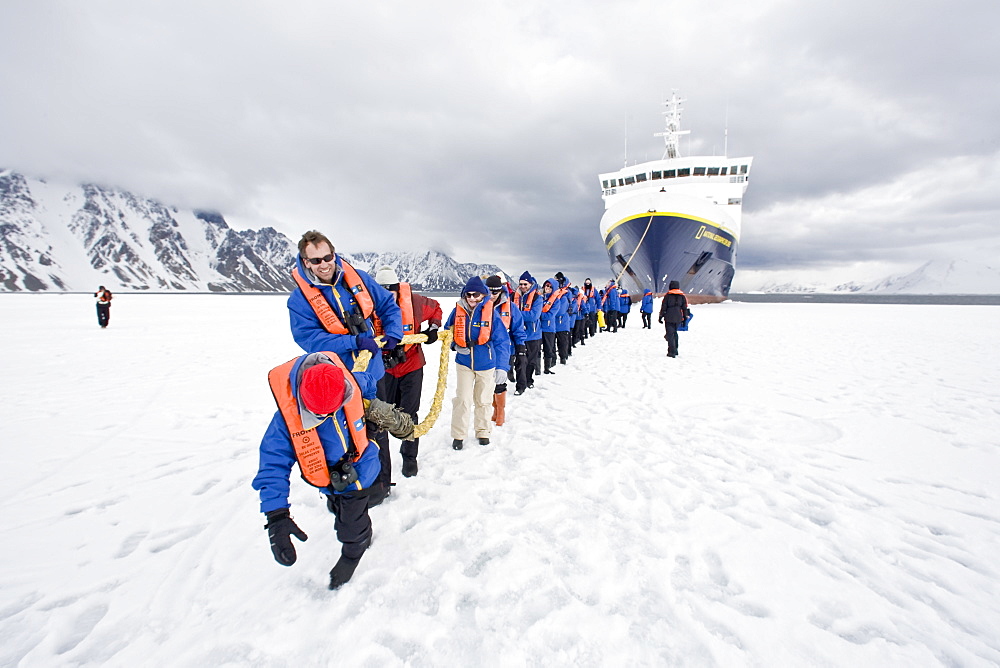 The Lindblad Expedition ship National Geographic Explorer operating in and around the Antarctic peninsula in Antarctica