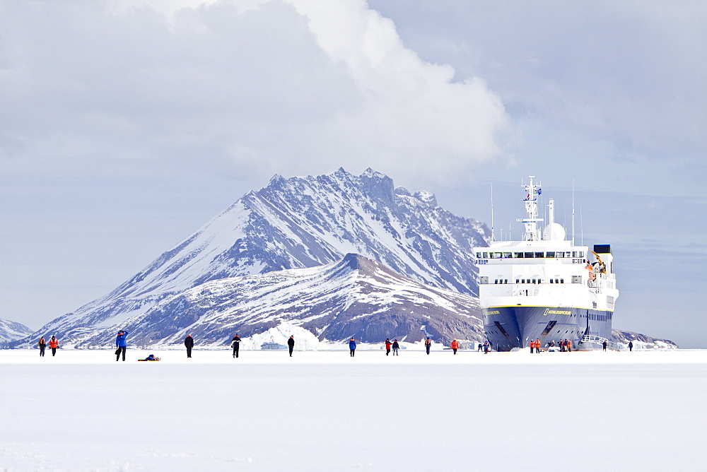 The Lindblad Expedition ship National Geographic Explorer operating in and around the Antarctic peninsula in Antarctica