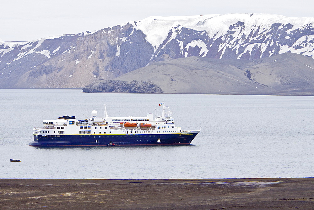 The Lindblad Expedition ship National Geographic Explorer operating in and around the Antarctic peninsula in Antarctica