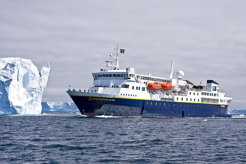 The Lindblad Expedition ship National Geographic Explorer operating in and around the Antarctic peninsula in Antarctica