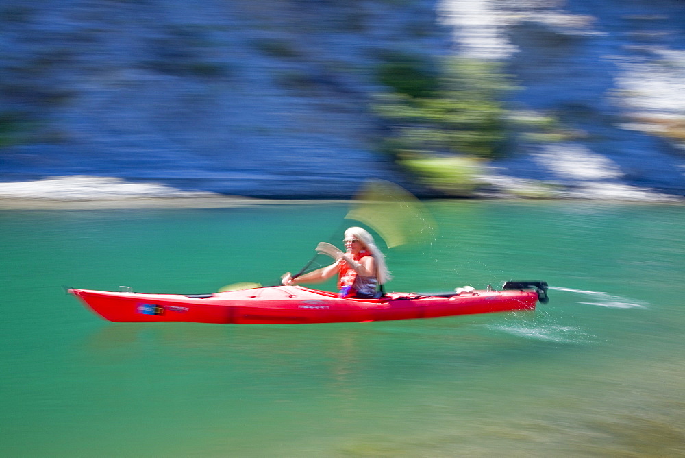 Kayaking along the Baja Peninsula in the Gulf of California (Sea of Cortez), Baja California Norte, Mexico. No model or property releases for this image. 