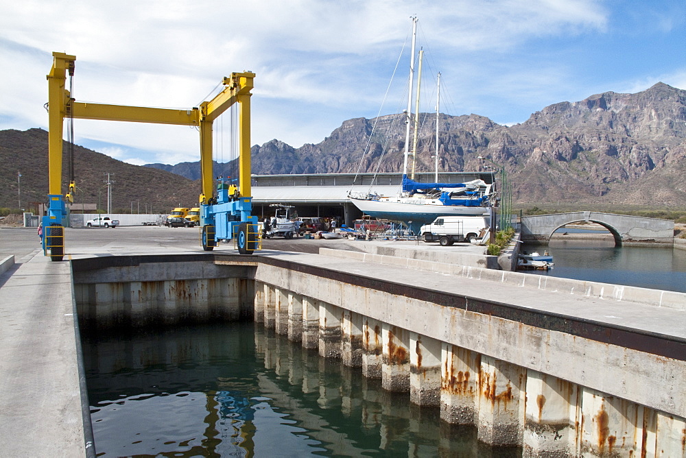 Views of the new (2009) marina still under construction at Puerto Escondido, Baja California Sur, Mexico.