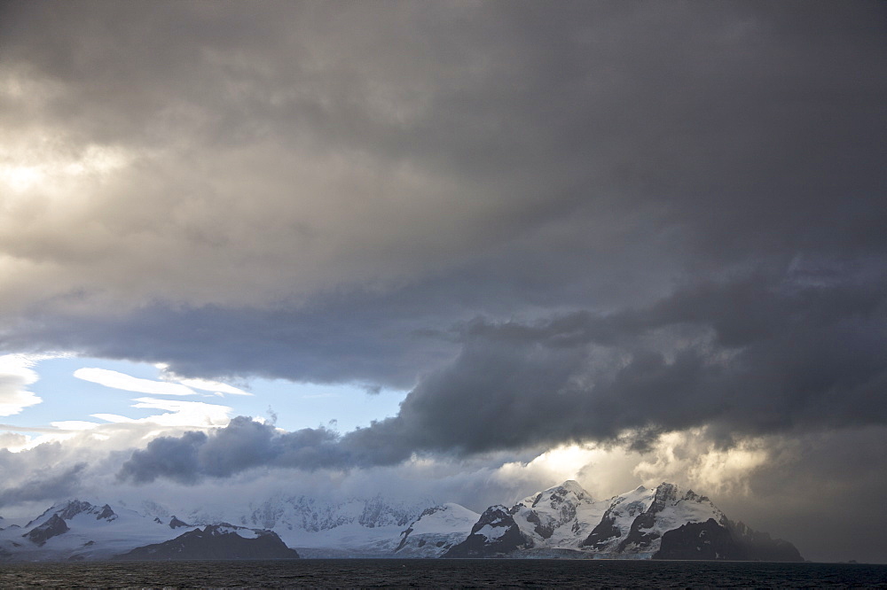 Heavy storm clouds and ice choked waters surround Elephant Island