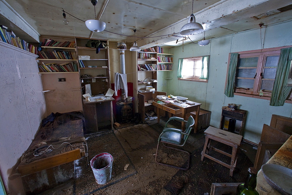 Inside the abandoned Antarctic research British Base "W" on Detaille Island, Lallemand Fjord, Loubet Coast, Antarctica