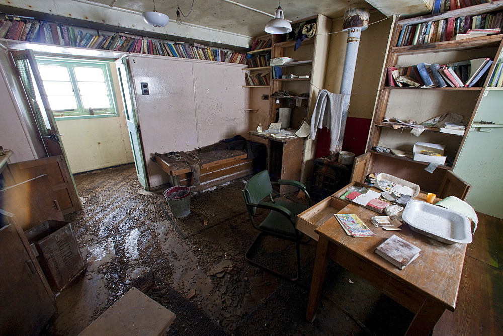 Inside the abandoned Antarctic research British Base "W" on Detaille Island, Lallemand Fjord, Loubet Coast, Antarctica