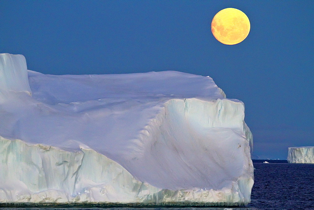 Full moon (plus 1 day) rising over icebergs in the Weddell Sea, Antarctica. MORE INFO This moonrise occurred on January 1, 2010, the night after the blue moon full of December 31, 2009.