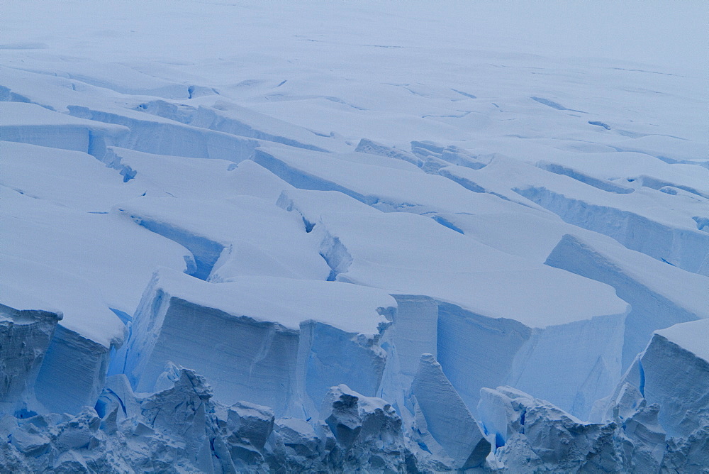 Huge crevasses in glacier at Lindblad Cove in Charcot Bay, Trinity Peninsula, Antarctica, Southern Ocean