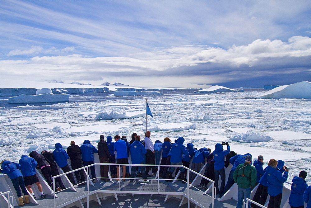 The Lindblad Expedition Ship National Geographic Explorer operating in Antarctica in the summer months.