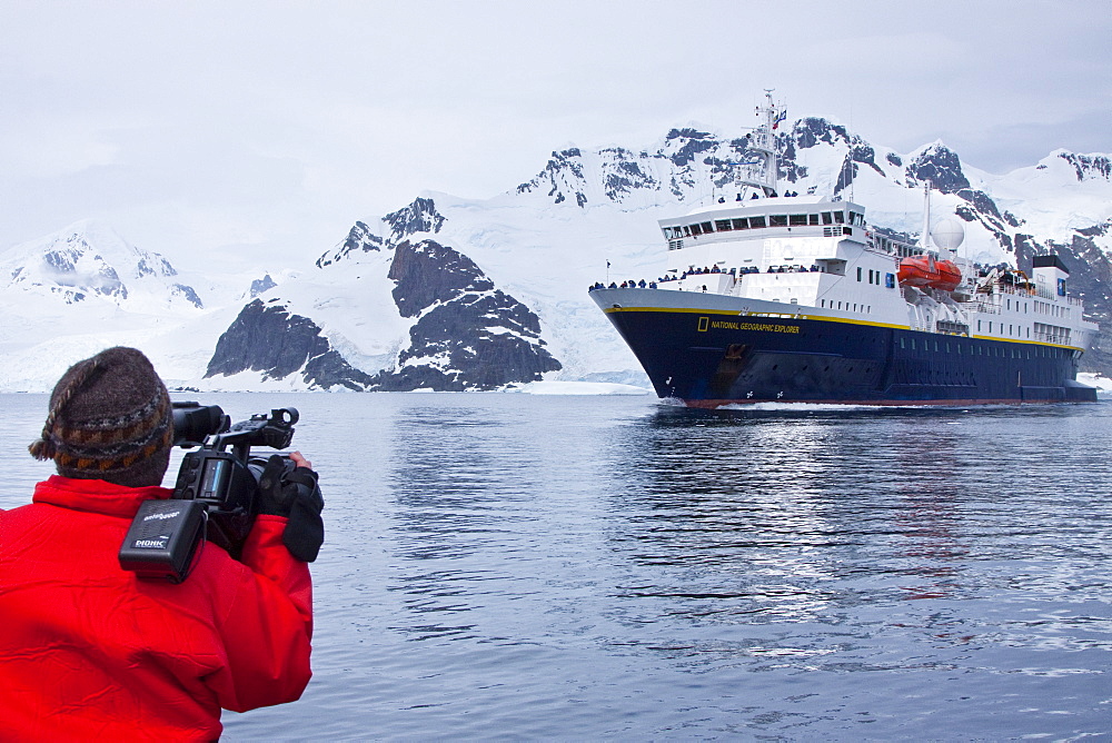 The Lindblad Expedition Ship National Geographic Explorer operating in Antarctica in the summer months.