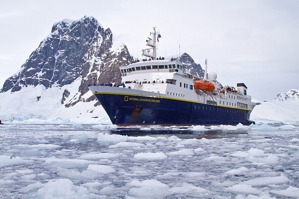 The Lindblad Expedition Ship National Geographic Explorer operating in Antarctica in the summer months.