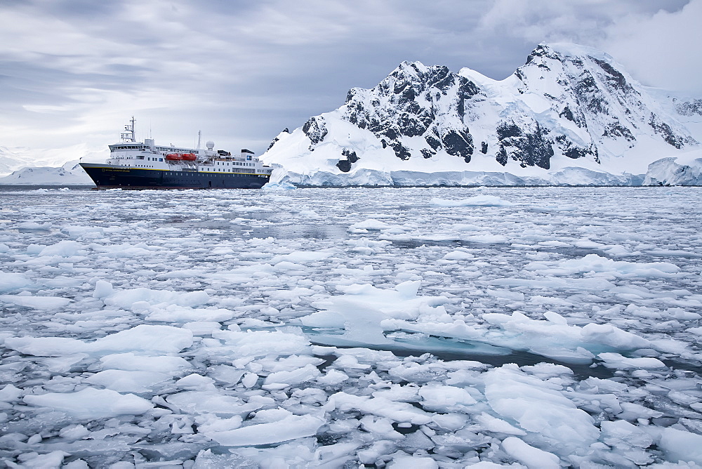 The Lindblad Expedition Ship National Geographic Explorer operating in Antarctica in the summer months.