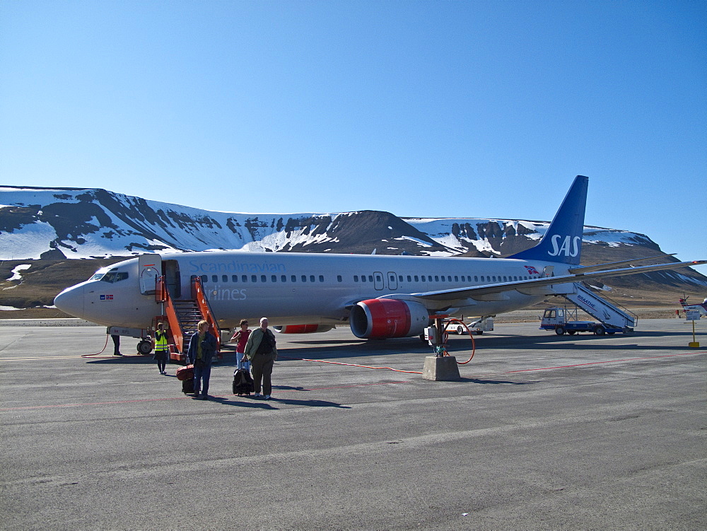 Guests from the Lindblad Expedition ship National Geographic Explorer doing deplaning in Longyearbyen, Svalbard Archipelago