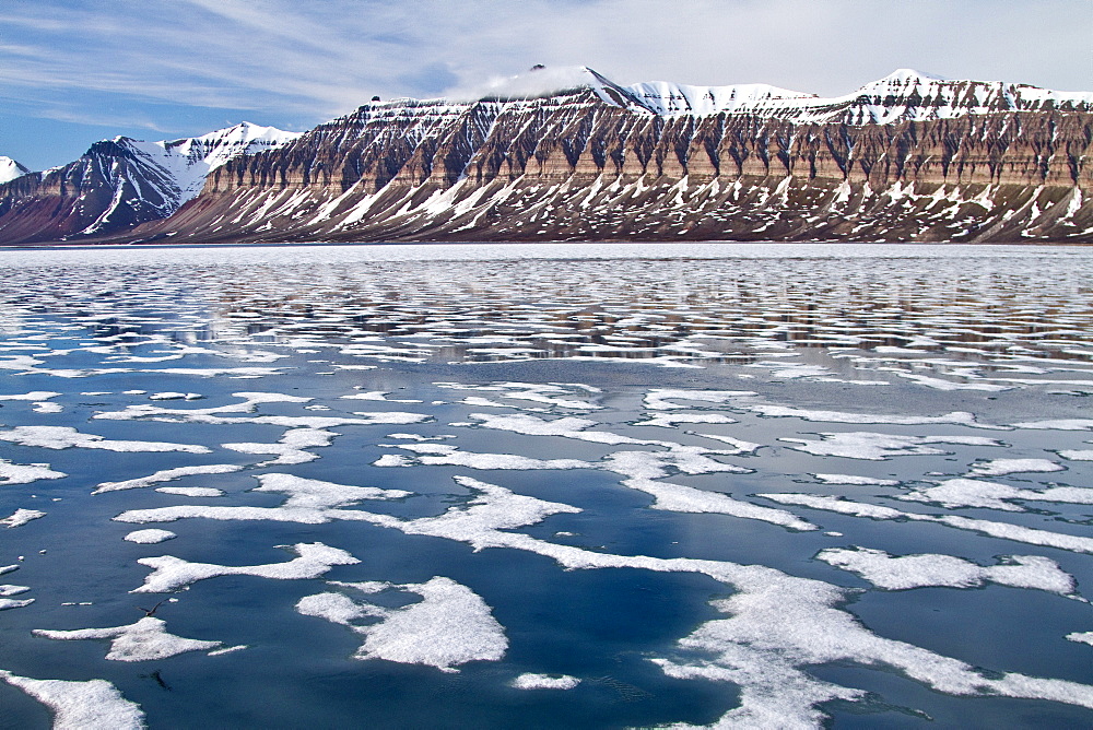 A view of Isfjorden (Ice fjord) on the western side of Spitsbergen Island in the Svalbard Archipelago, Norway.