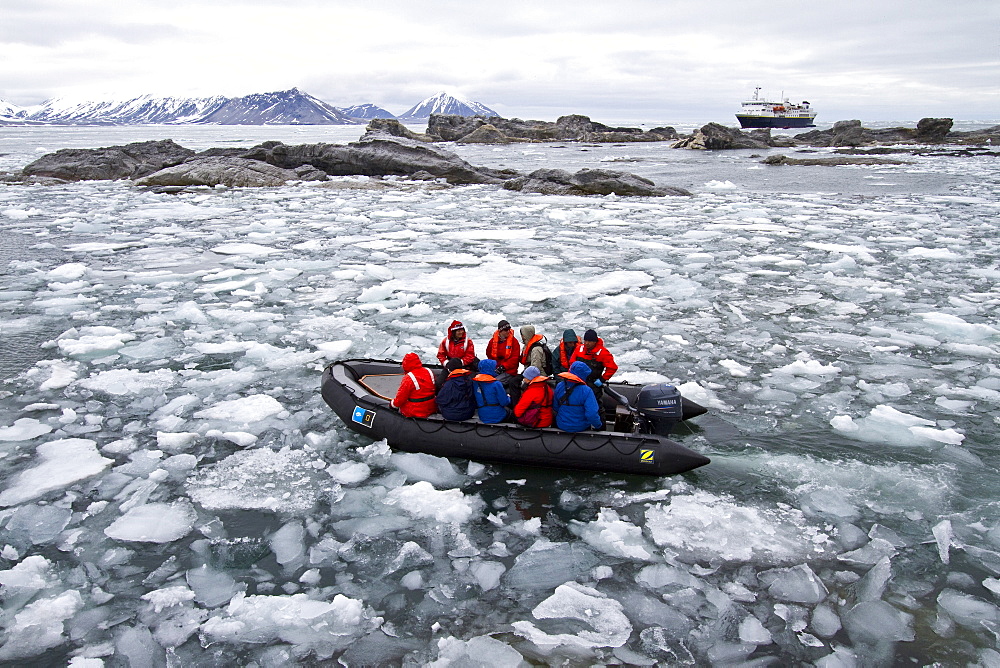 Guests from the Lindblad Expedition ship National Geographic Explorer in the Svalbard Archipelago, Norway