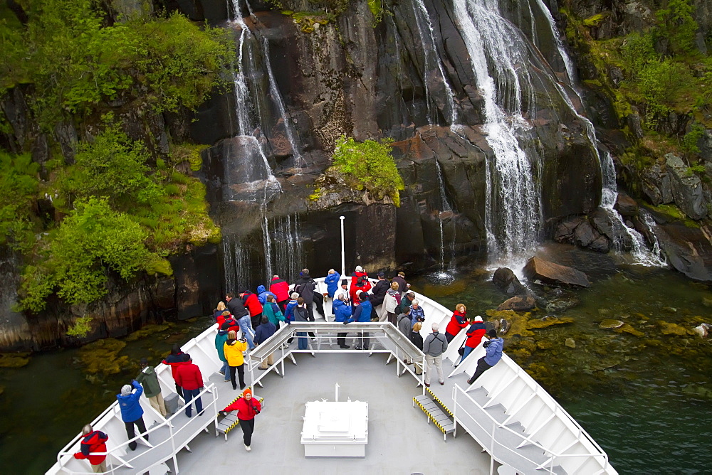 The Lindblad Expedition ship National Geographic Explorer deep in Trollfjord in the Lofoton Island Group, Norway