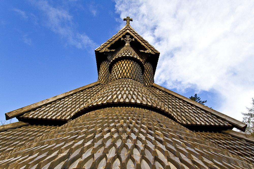 Views from a classic stave church preserved in the city of Oslo, Norway