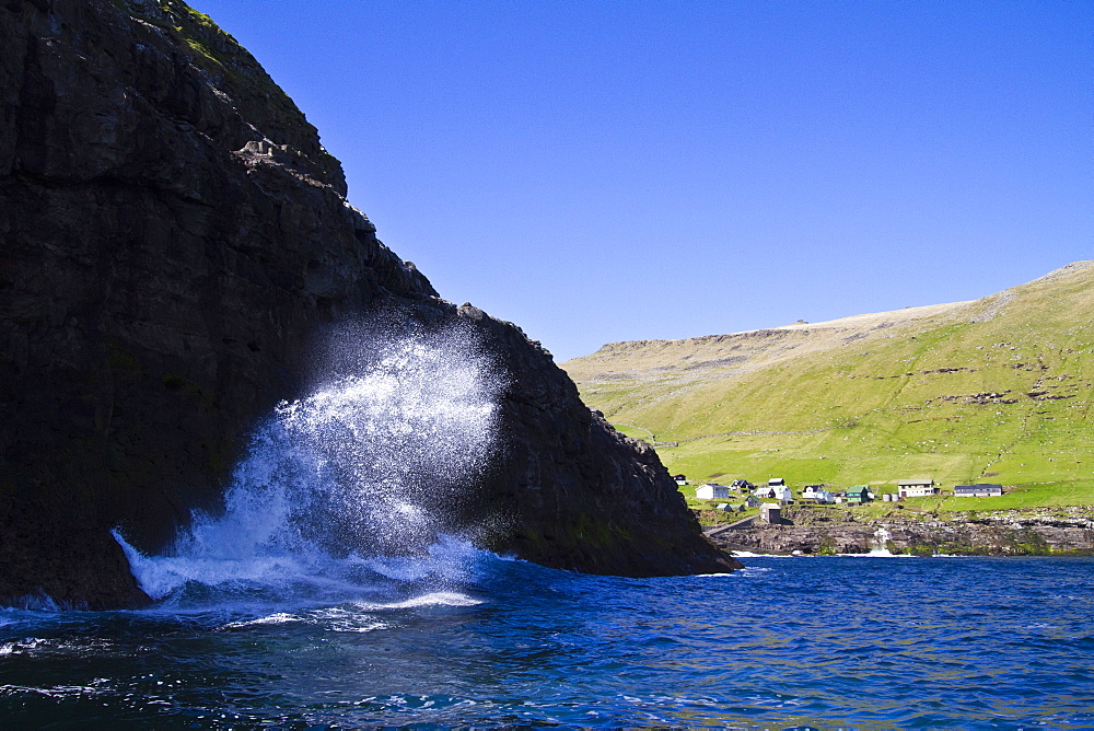 The tiny settlement at Hattarvï¿½Ã¯ï¿½Â¿ï¿½Â½ï¿½Ã‚ï¿½Â¡k on remote Fugloy Island in the extreme Northeast part of the Faroe Islands, North Atlantic Ocean