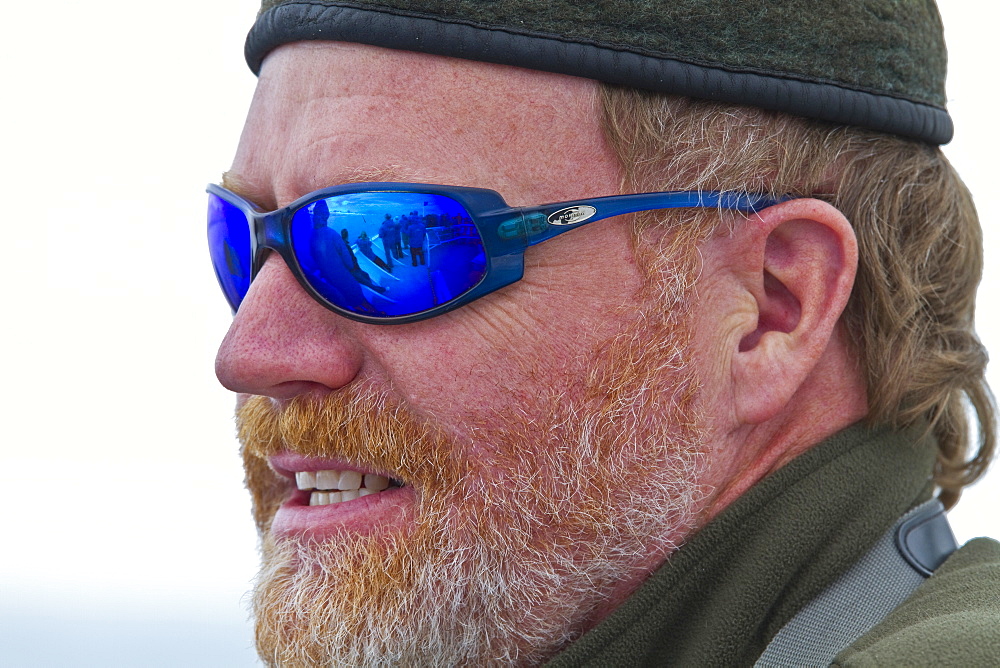 Staff from the Lindblad Expedition ship National Geographic Explorer (shown here is Peter Carey) working in Antarctica