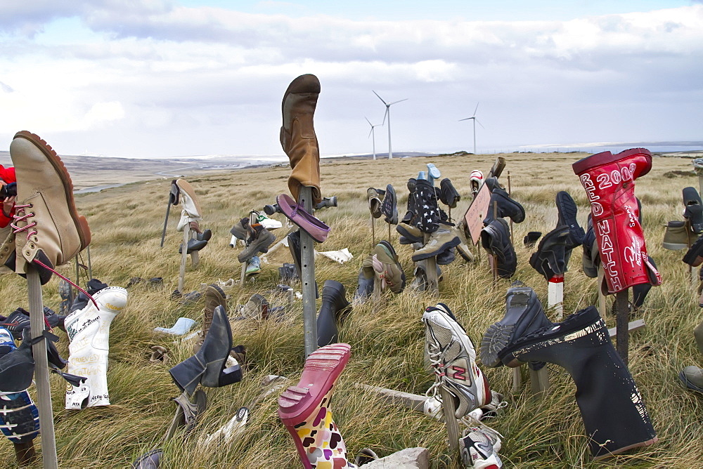 View of the famous "Boot Hill" outside Stanley (formerly known as "Port Stanley"), the capital and only true city (with a cathedral) in the Falkland Islands, South Atlantic Ocean