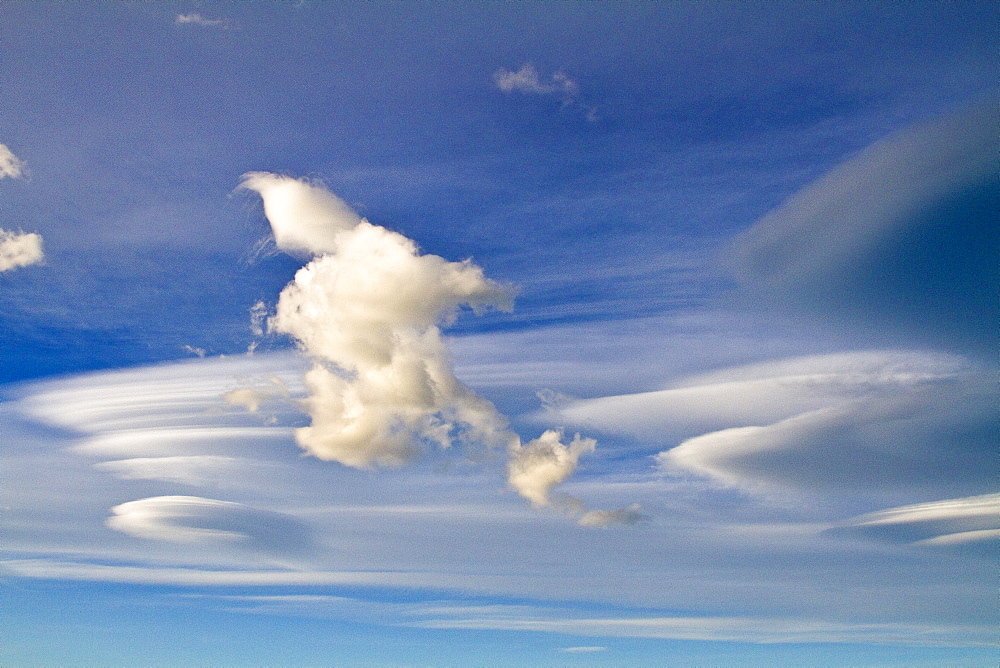 Interesting cloud formations forming over the island of South Georgia in the Southern Ocean