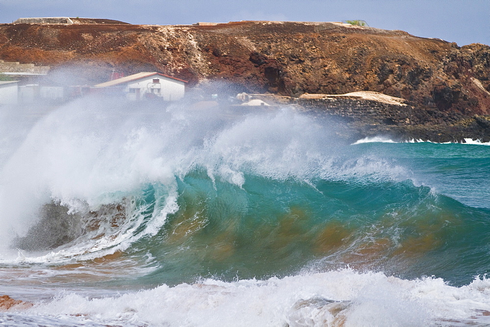 HUGE waves breaking on the beach at Ascension Island in the Tropical Atlantic Ocean