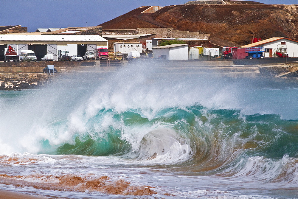 HUGE waves breaking on the beach at Ascension Island in the Tropical Atlantic Ocean