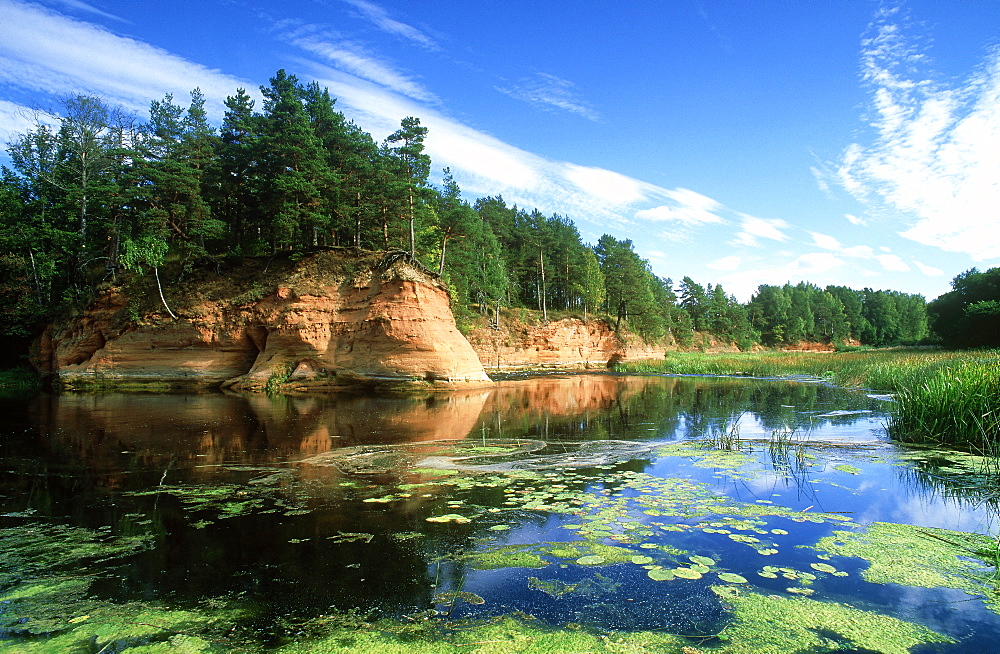 latvian landscapes, sandstone cliffs on river salaca near ainazi, latvia