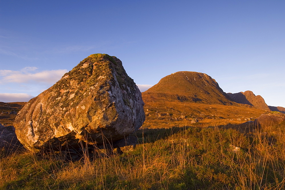 Torridonian Sandstone boulder at dawn, Torridon, Wester Ross, Scotland