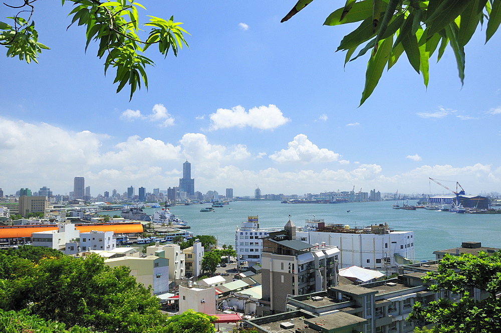 Overview of Kaohsiung harbour and the Love River urban canal, Kaohsiung City, Taiwan, Asia