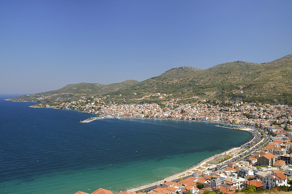 View over Samos harbour and town, Isle of Samos, Eastern Sporades, Greek Islands, Greece, Europe 