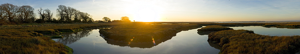 U-bend in the marshes of winter, Chichester Harbour, West Sussex, England, United Kingdom, Europe