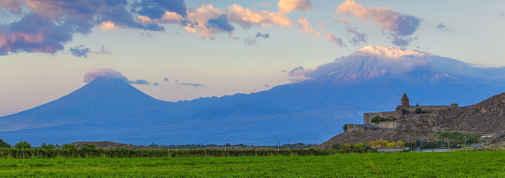 Khor Virap Armenian Apostolic Church monastery and Ararat Plain, at the foot of Mount Ararat, Yerevan, Armenia, Central Asia, Asia 