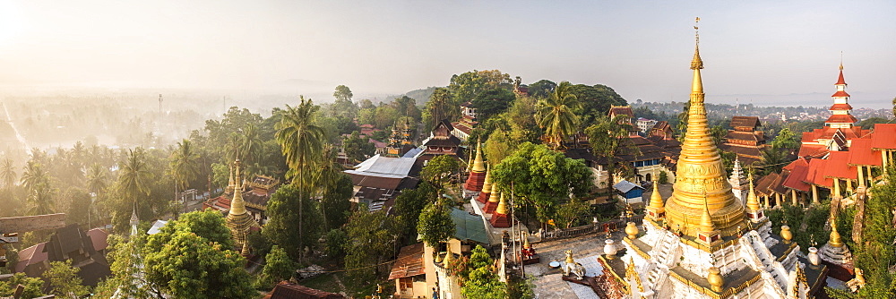 Sunrise view from Kyaik Tan Lan Pagoda, the hill top temple in Mawlamyine, Mon State, Myanmar (Burma), Asia