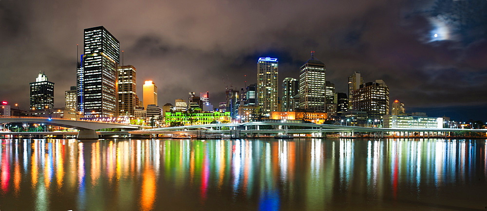 Central business district city skyline at night taken from Southbank of Brisbane, Queensland, Australia, Pacific