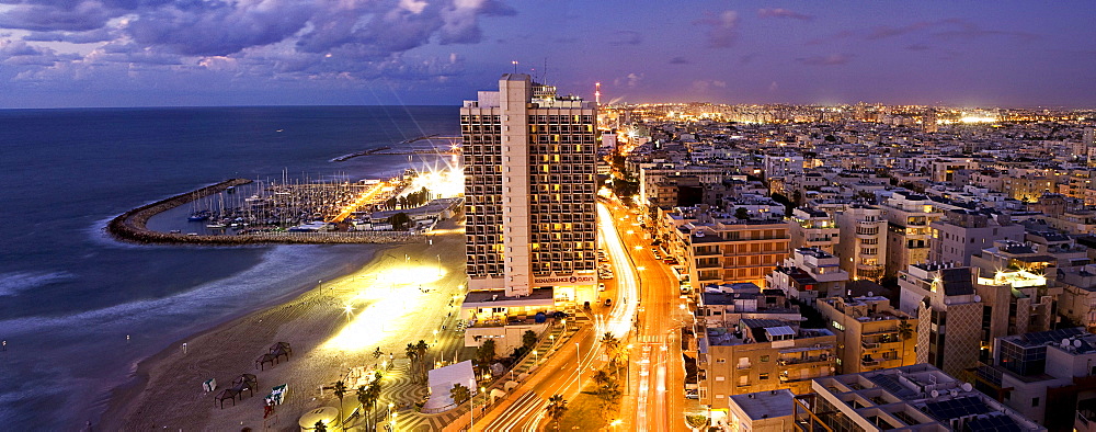 Renaissance Hotel, the beaches, and Hayarkon Street in the evening, Tel Aviv, Israel, Middle East