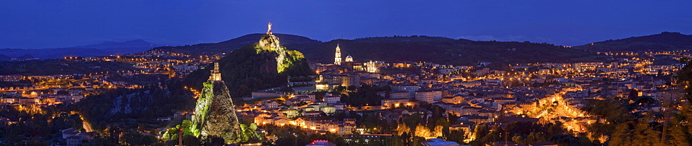 View at Le Puy-en-Velay at night, Haute Loire, Southern France, Europe, Europe