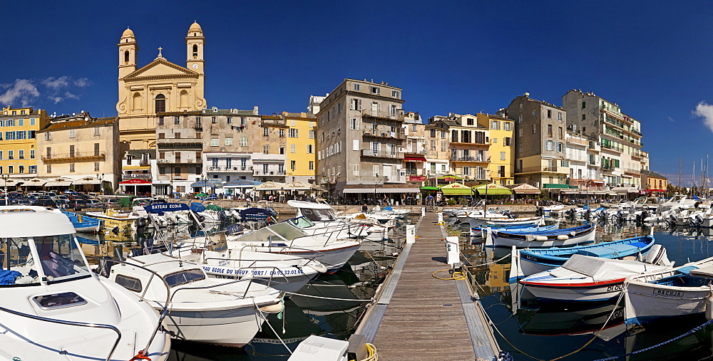 Panorama over the old harbor and the old town, Bastia, Corsica, France