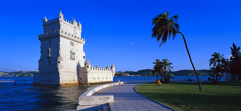 The tower Torre de Belem at the river Tejo, Lisbon, Portugal, Europe