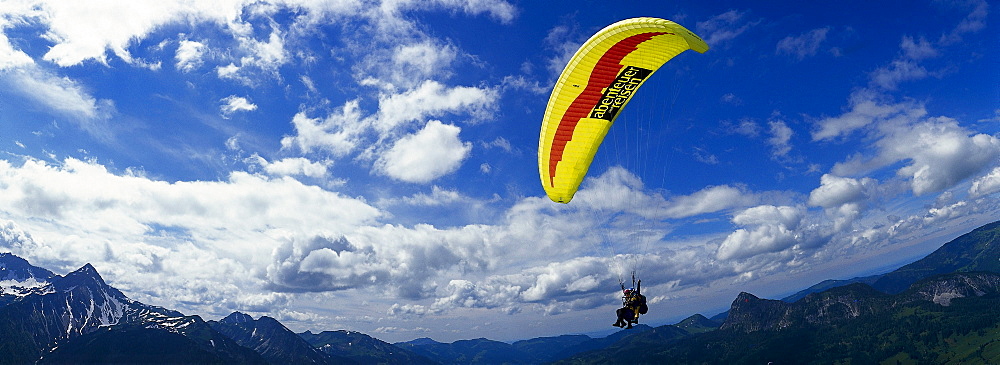 Paragliding, Tandemflight, Tannheimer valley, Tyrol, Austria, Europe