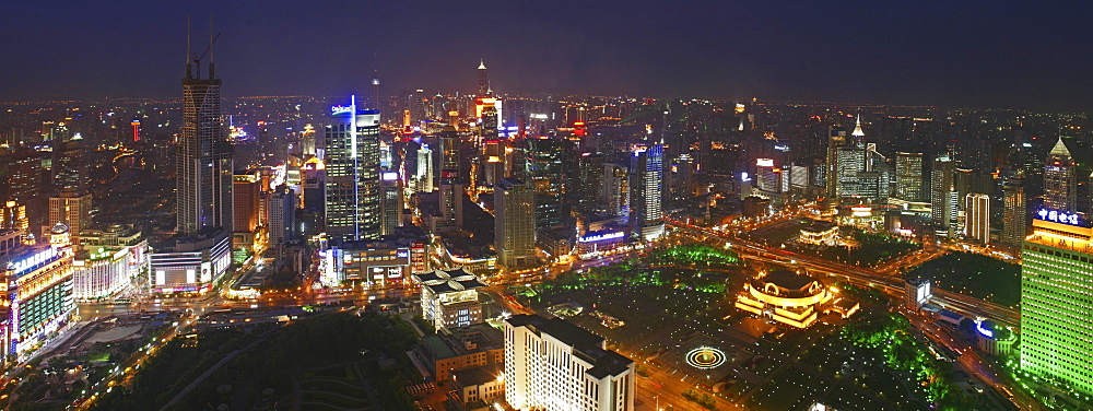 People's Square, Birdseye panorama, view of People's Square, Nanjing Road, skyline, City Hall, People's Park, Yan'an Road, Skyline