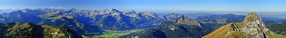 Panorama of Allgaeu range, Tannheim range and Aggenstein, Brentenjoch, Tannheim range, Allgaeu range, Tyrol, Austria