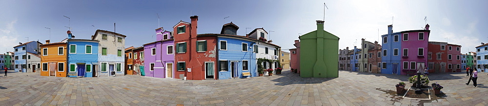 Colourful painted houses on the Island of Burano, Burano, in the Venetian Lagoon, Veneto, Italy