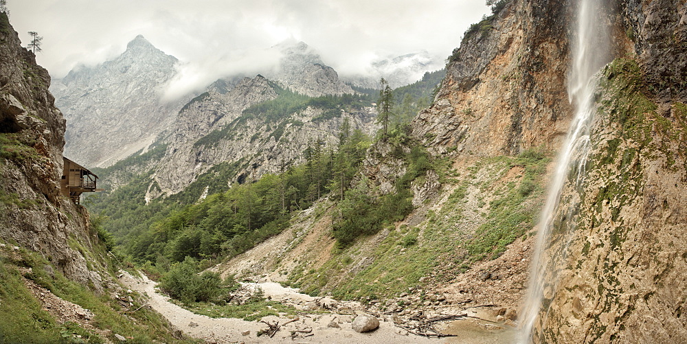 Rinka waterfall at country park Logarska Dolina, parnoama, Alps, Stajerska, Slovenia