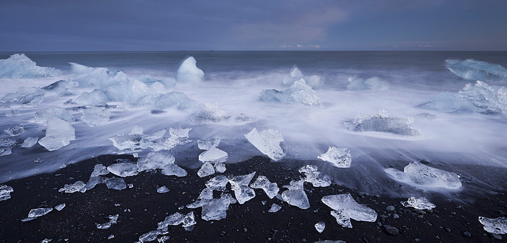 Icebergs on the beach in the glacial lake, Jokulsarlon, East Iceland, Iceland