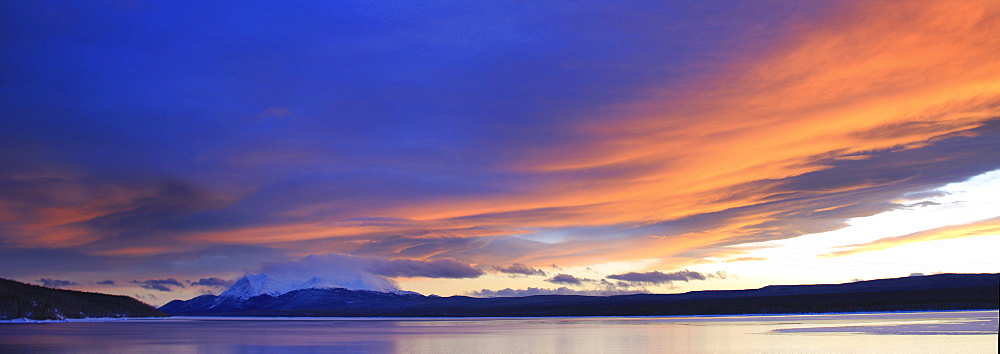 Sunset over Teslin Lake and Dawson Peaks, Yukon