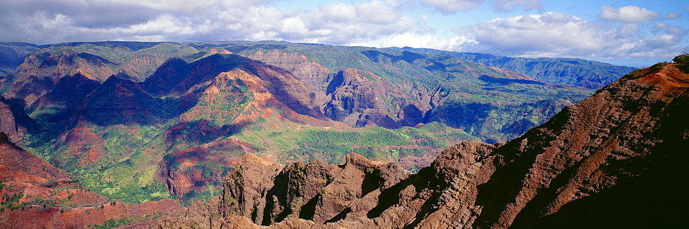 Hawaii, Kauai, Waimea Canyon with shadows, colorful panoramic