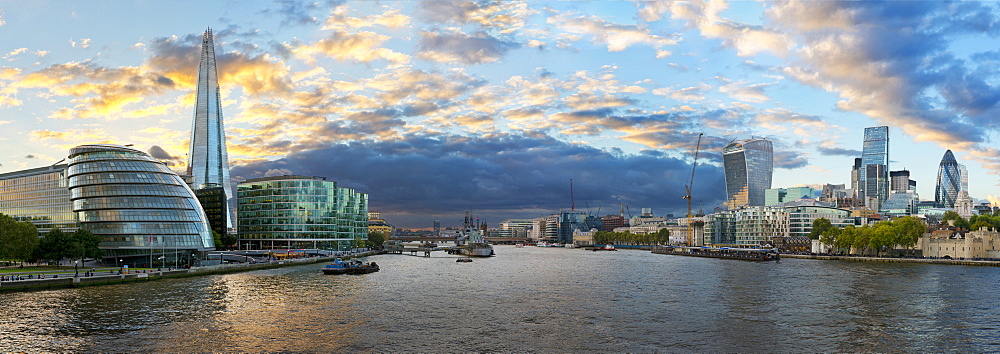 View of the London Financial District, City Hall, The Shard and River Thames, London, England, United Kingdom, Europe